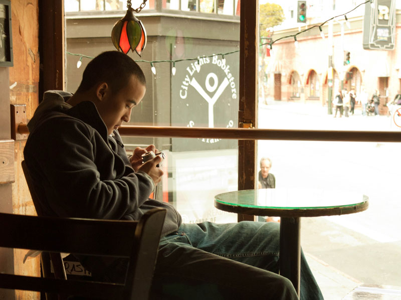 Person in Vesubio Café San Francisco.