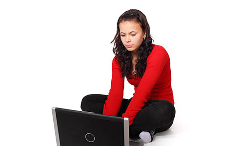 Girl working in a PC